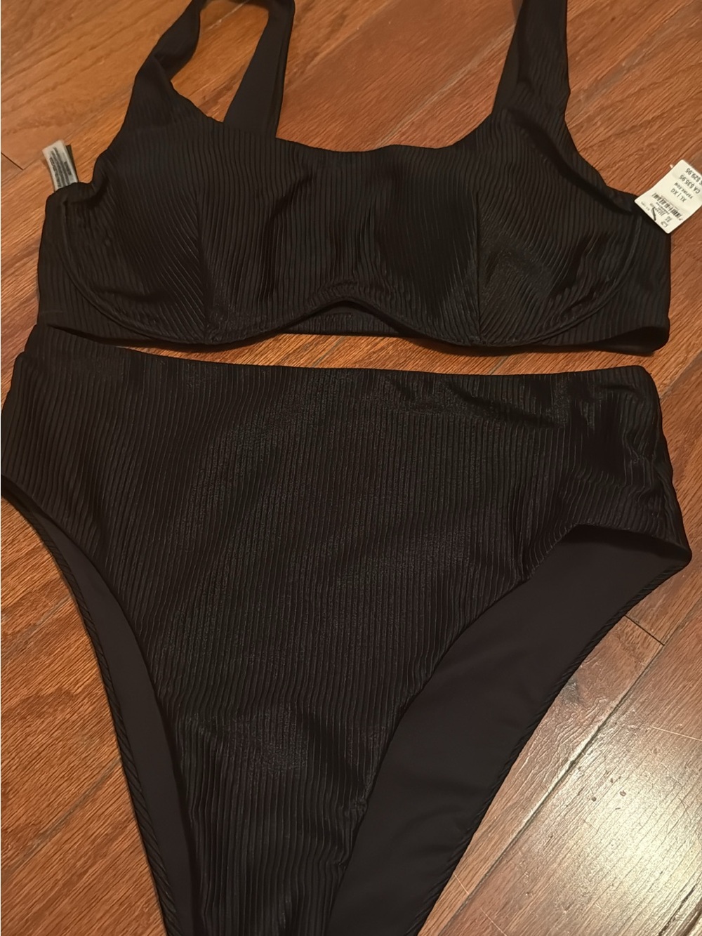 PINK Victoria's Secret Black Ribbed High-Waist Bikini Set